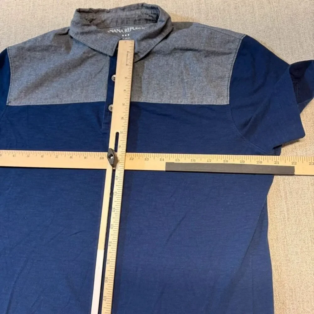 Banana Republic men’s large L color block blue denim Polo shirt cotton